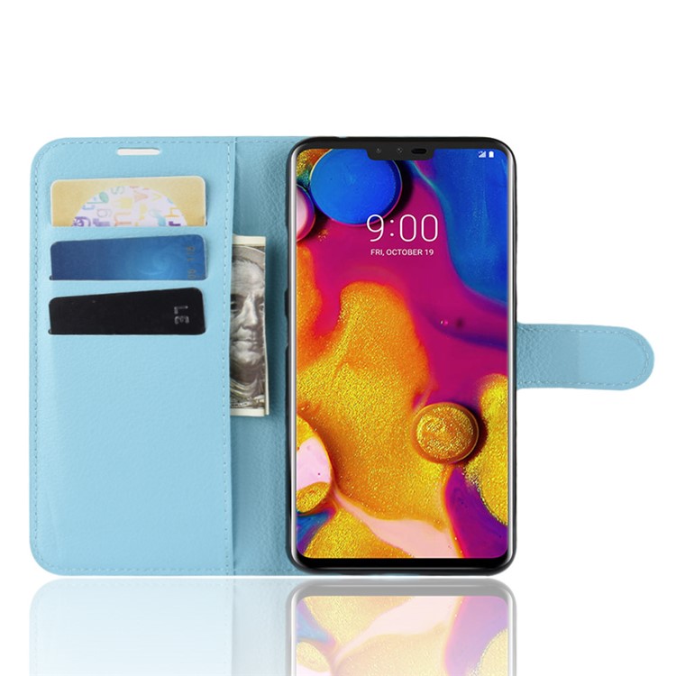 Litchi Texture Wallet Stand Leather Mobile Shell for LG V40 ThinQ - Blue-4
