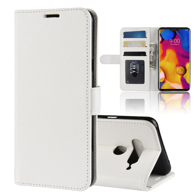 Crazy Horse Wallet Stand Leather Protector Cover for LG V40 ThinQ - White-1