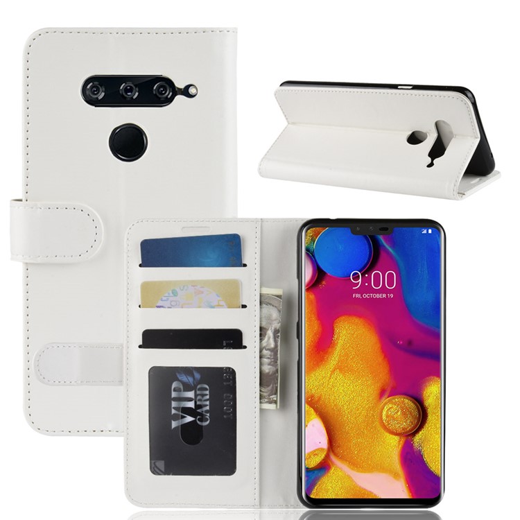 Crazy Horse Wallet Stand Leather Protector Cover for LG V40 ThinQ - White-8