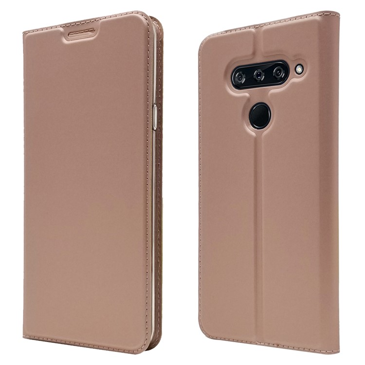 Auto-absorbed Stand Leather Card Holder Mobile Case for LG V40 ThinQ - Rose Gold-2