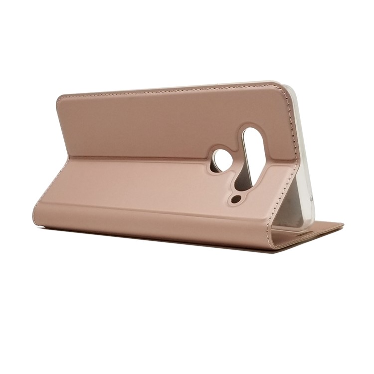 Auto-absorbed Stand Leather Card Holder Mobile Case for LG V40 ThinQ - Rose Gold-6