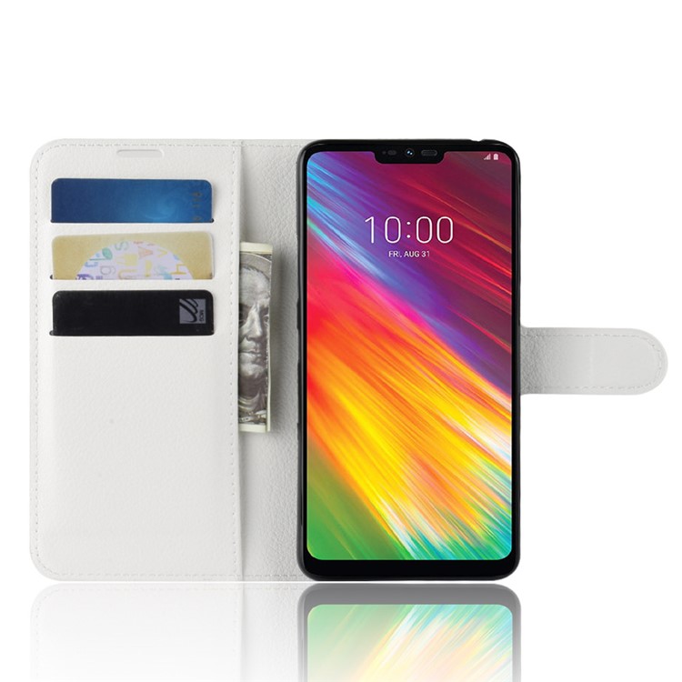Litchi Skin PU Leather Wallet Phone Cover for LG G7 Fit - White-4