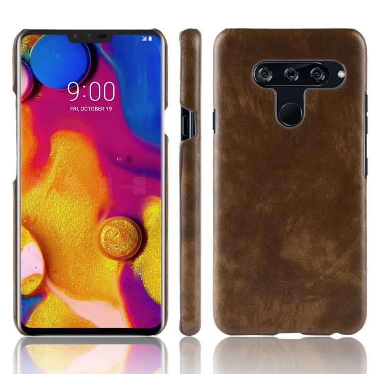Litchi Skin Leather Coated Hard PC Case Cover for LG V40 ThinQ - Coffee-1