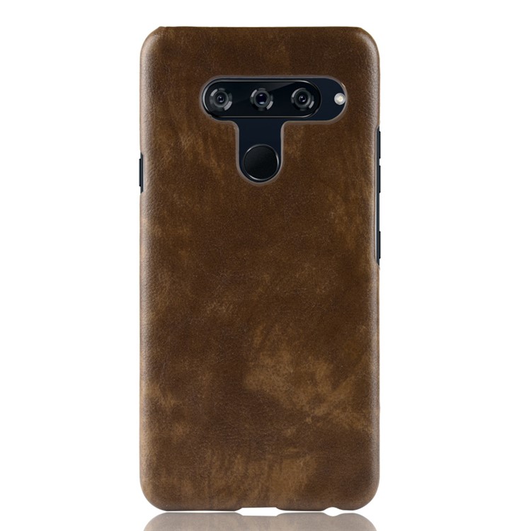 Litchi Skin Leather Coated Hard PC Case Cover for LG V40 ThinQ - Coffee-2