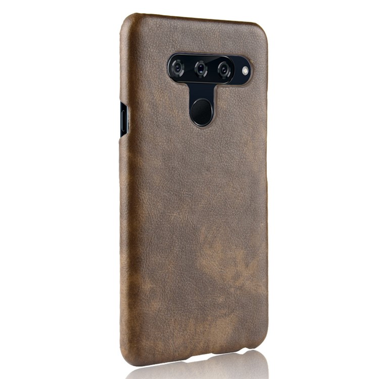 Litchi Skin Leather Coated Hard PC Case Cover for LG V40 ThinQ - Coffee-3