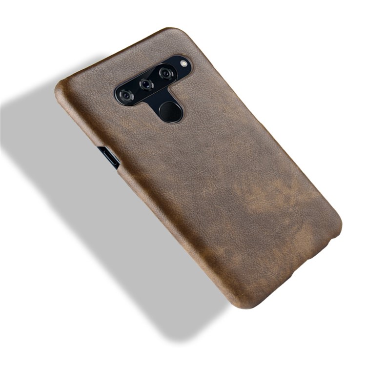 Litchi Skin Leather Coated Hard PC Case Cover for LG V40 ThinQ - Coffee-4