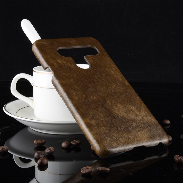 Litchi Skin Leather Coated Hard PC Case Cover for LG V40 ThinQ - Coffee-5