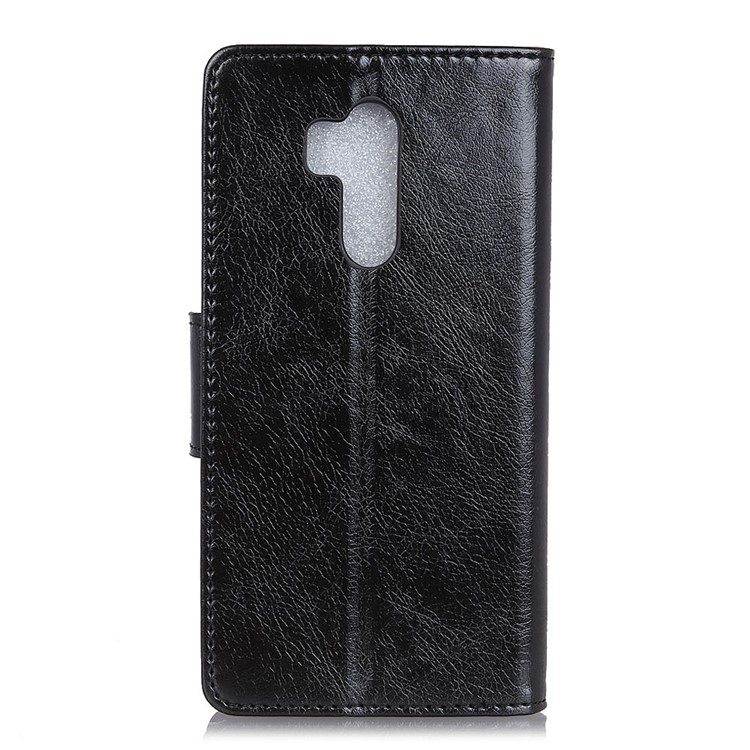 Textured Split Leather Wallet Case for LG G7 One - Black-3