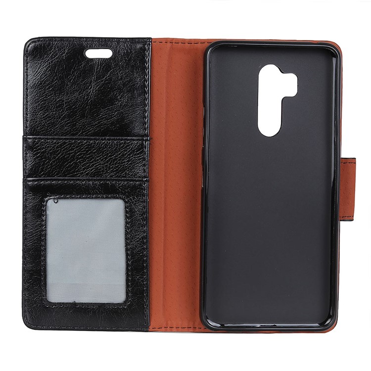 Textured Split Leather Wallet Case for LG G7 One - Black-4