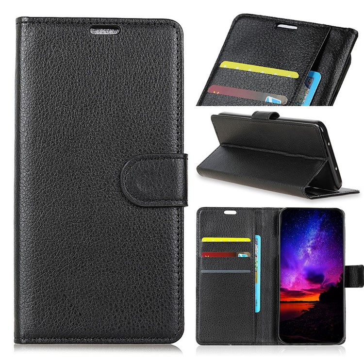 Litchi Skin Wallet Leather Stand Case for LG G7 One - Black-1