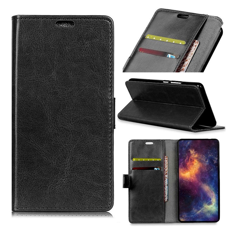 Crazy Horse Leather Wallet Case for LG G7 One - Black-1