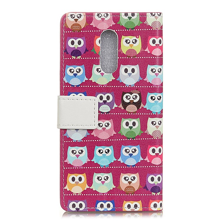 For LG G7 Fit Leather Phone Case / Pattern Printing Stand Wallet Cover - Red Background Owls-2