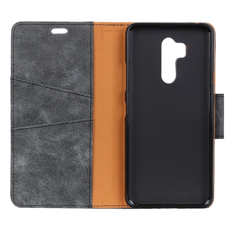 Vintage Style Split Leather Stand Magnetic Wallet Case for LG G7 One - Grey-8