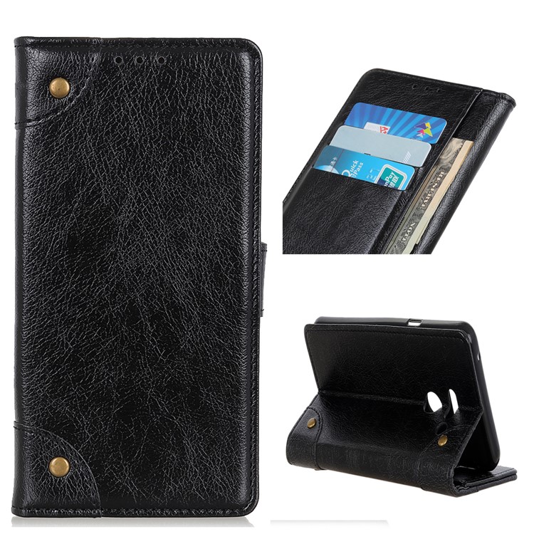 Nappa Texture PU Leather Phone Casing with Stand Wallet for LG G8 ThinQ - Black-1
