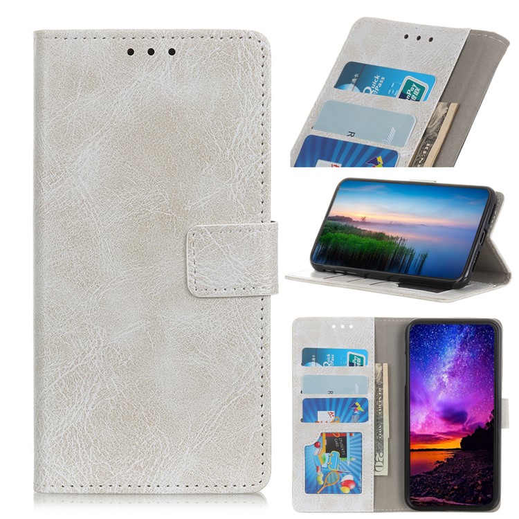 Crazy Horse Leather Wallet Stand Case for LG V50 ThinQ 5G - White-1