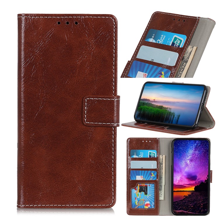 Crazy Horse Leather Wallet Stand Case for LG V50 ThinQ 5G - Brown-1