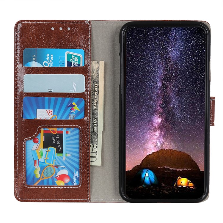 Crazy Horse Leather Wallet Stand Case for LG V50 ThinQ 5G - Brown-12