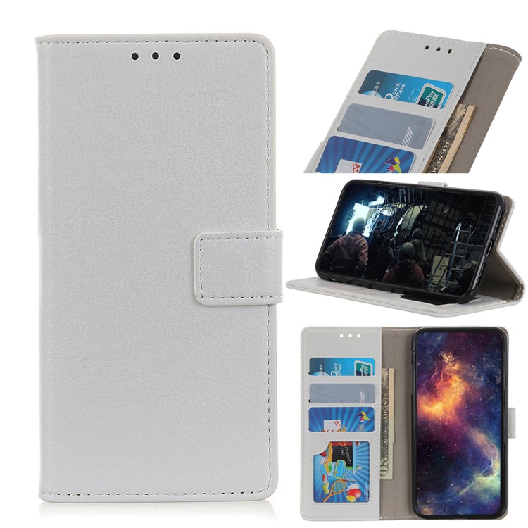 Litchi Skin Wallet Leather Stand Case for LG V50 ThinQ 5G - White-1