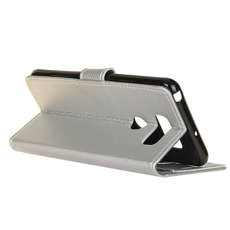 Litchi Skin Wallet Leather Stand Case for LG V50 ThinQ 5G - Silver-3
