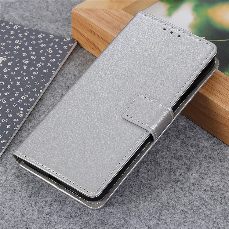Litchi Skin Wallet Leather Stand Case for LG V50 ThinQ 5G - Silver-4