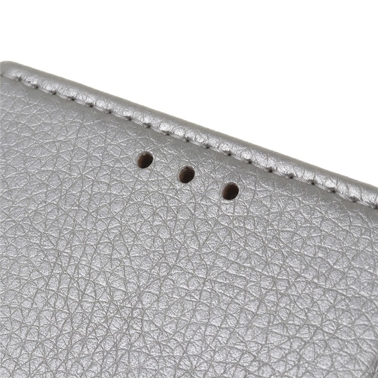 Litchi Skin Wallet Leather Stand Case for LG V50 ThinQ 5G - Silver-5