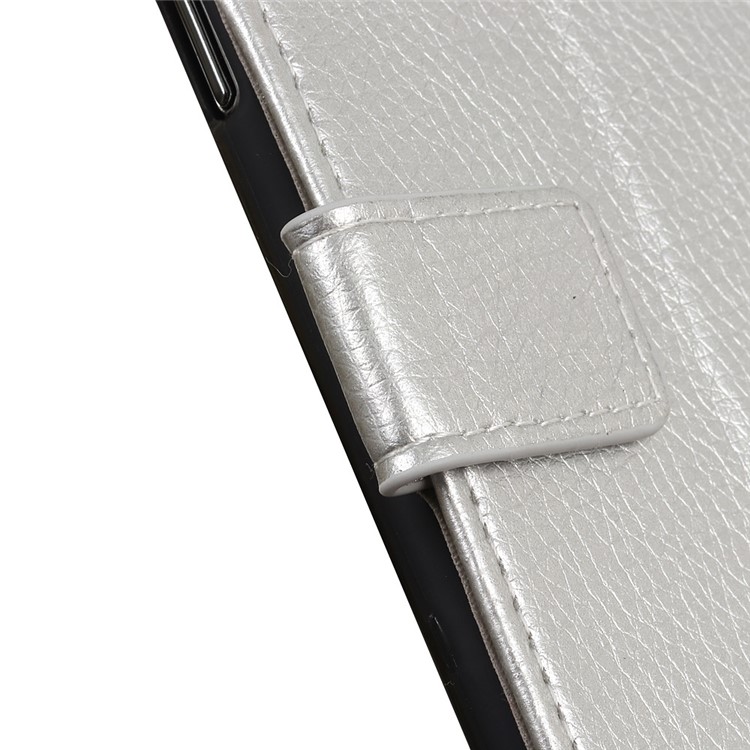 Litchi Skin Wallet Leather Stand Case for LG V50 ThinQ 5G - Silver-6