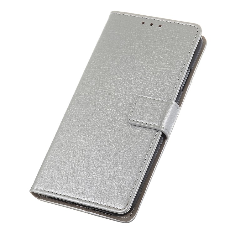 Litchi Skin Wallet Leather Stand Case for LG V50 ThinQ 5G - Silver-7