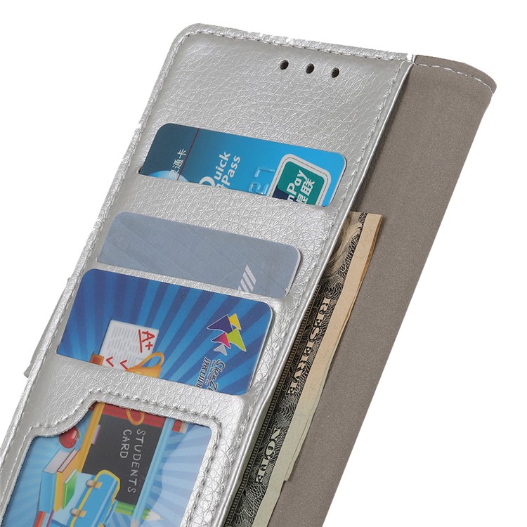 Litchi Skin Wallet Leather Stand Case for LG V50 ThinQ 5G - Silver-9