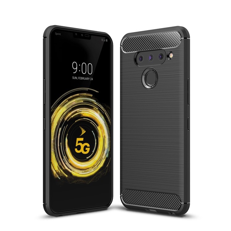 Carbon Fiber Brushed TPU Shell Case for LG V50 ThinQ 5G - Black