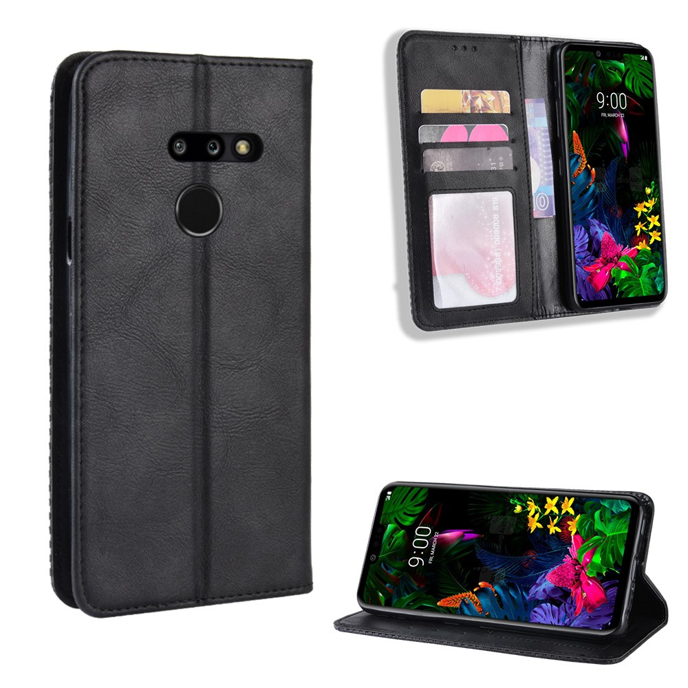 Etui Portefeuille En Cuir De Style Vintage Pour LG G8 Thinq - Noir-1
