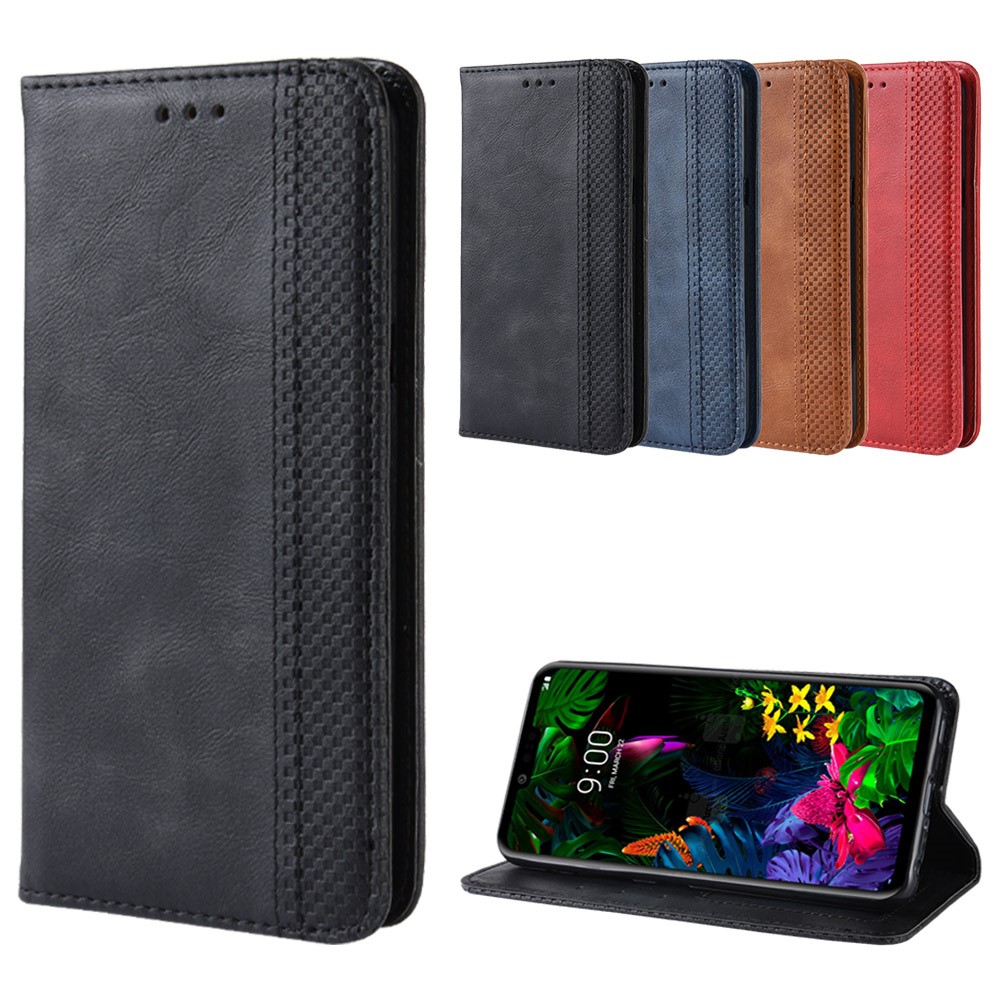 Case de Billetera de Cuero de Estilo Vintage Para LG G8 Thinq - Negro