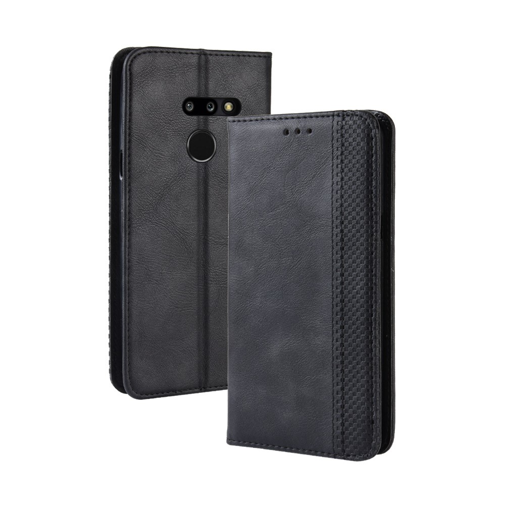 Case de Billetera de Cuero de Estilo Vintage Para LG G8 Thinq - Negro