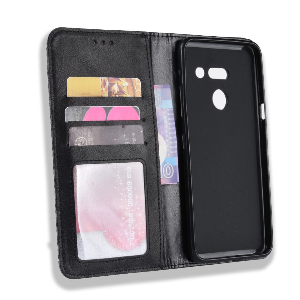 Etui Portefeuille En Cuir De Style Vintage Pour LG G8 Thinq - Noir-5