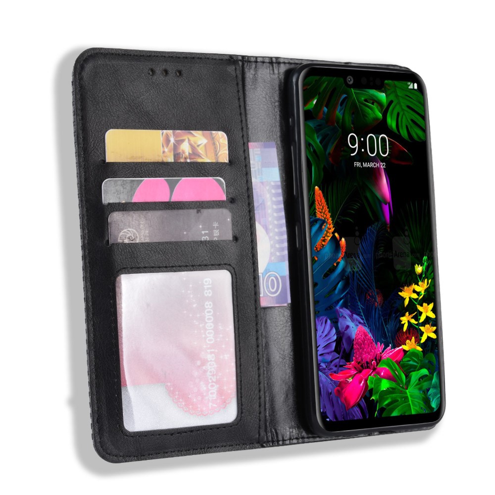 Case de Billetera de Cuero de Estilo Vintage Para LG G8 Thinq - Negro