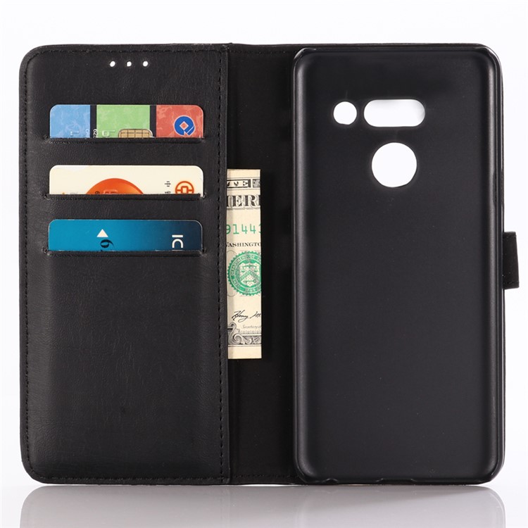 Verrückte Pferdebekleidung Retro-Leder Flip Case Für LG G8 Thinq - Schwarz-4