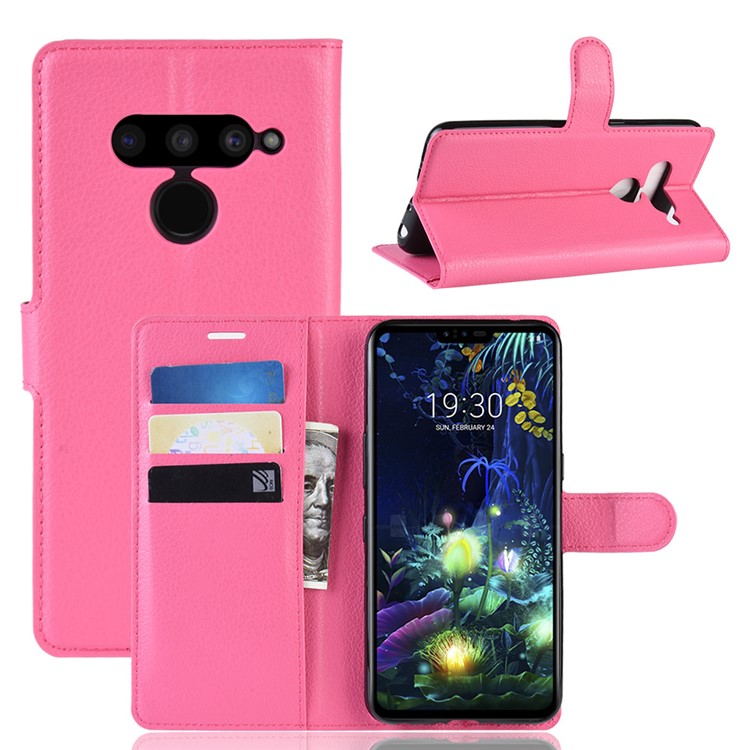 For LG V50 ThinQ 5G Litchi Skin PU Leather Wallet Mobile Phone Shell - Rose-1