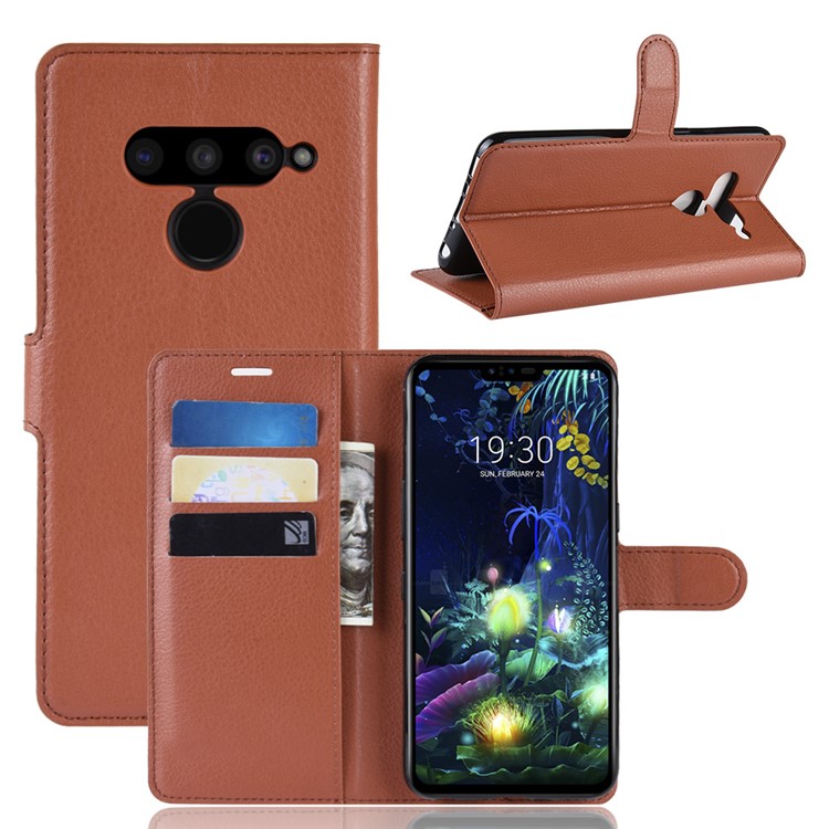 For LG V50 ThinQ 5G Litchi Skin PU Leather Wallet Mobile Phone Shell - Brown-1