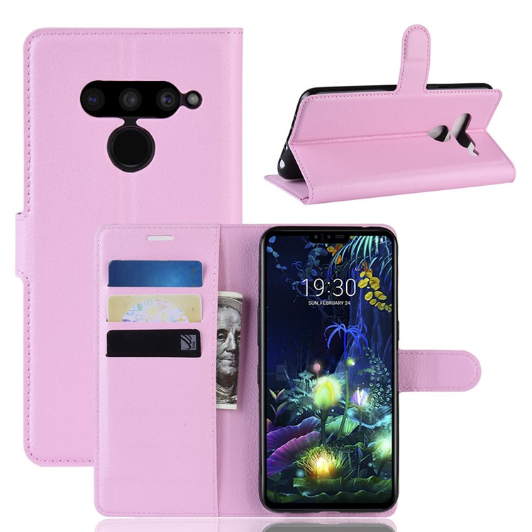 For LG V50 ThinQ 5G Litchi Skin PU Leather Wallet Mobile Phone Shell - Pink-1