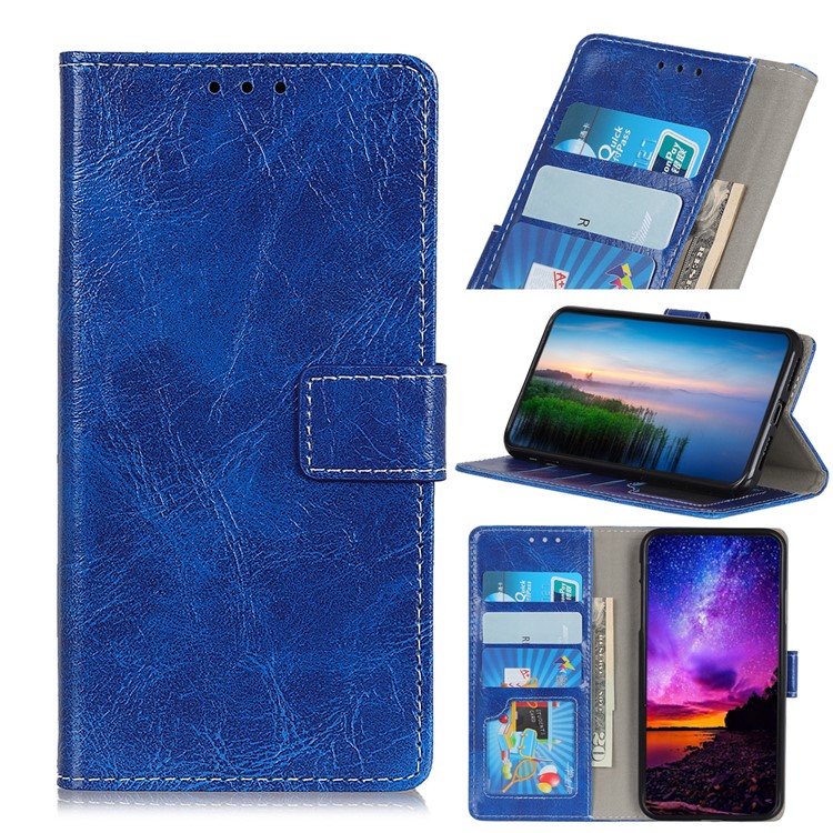 Crazy Horse Vintage Leather Wallet Stand Shell for LG K40/K12+/K12 Plus - Blue-1