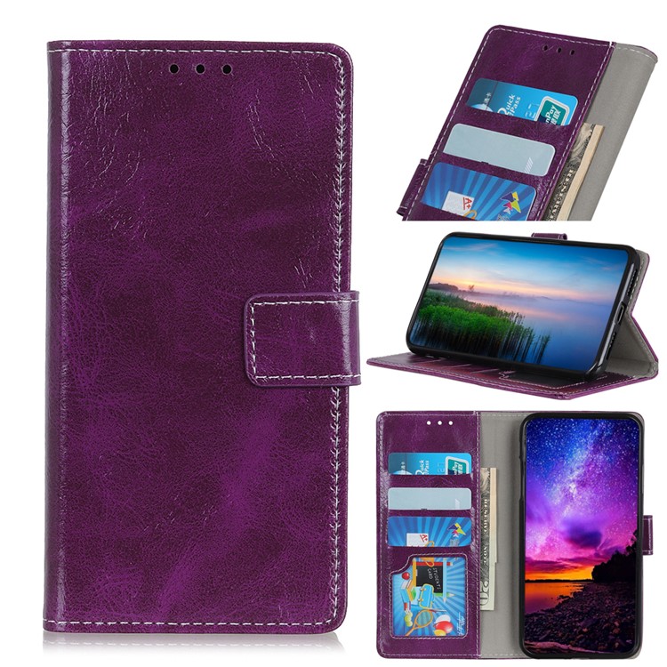 Crazy Horse Vintage Leather Wallet Stand Shell for LG K40/K12+/K12 Plus - Purple-1