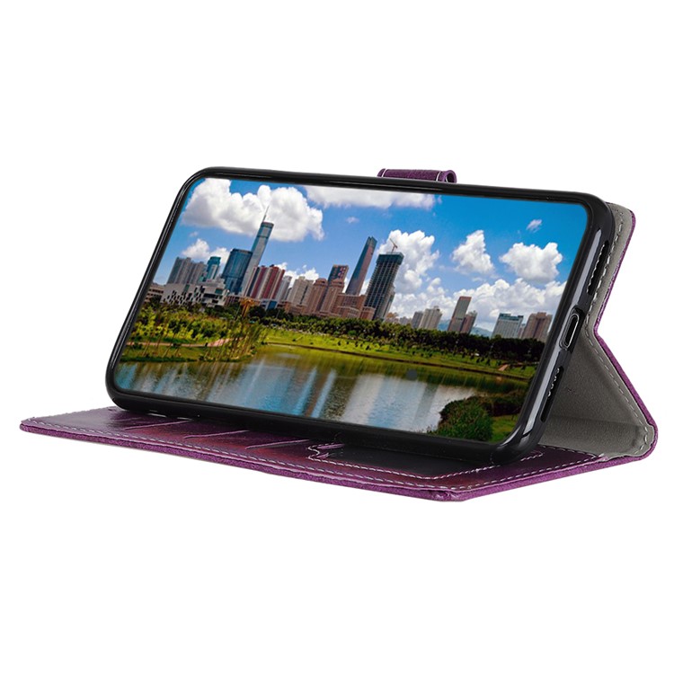 Crazy Horse Vintage Leather Wallet Stand Shell for LG K40/K12+/K12 Plus - Purple-10