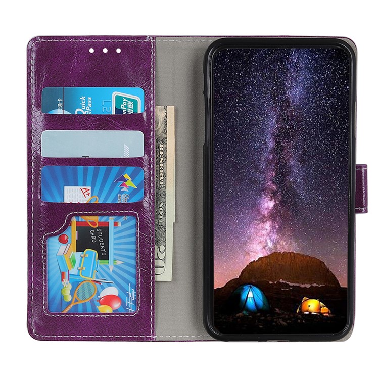 Crazy Horse Vintage Leather Wallet Stand Shell for LG K40/K12+/K12 Plus - Purple-11