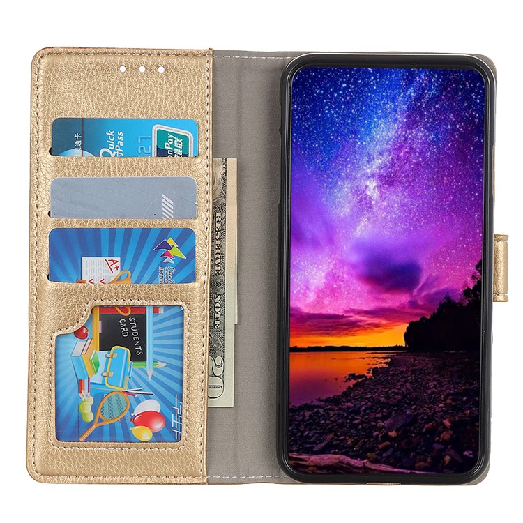 Litchi Texture Wallet Stand Ledertasche Für LG K40 / K12 + / K12 Plus - Gold-11