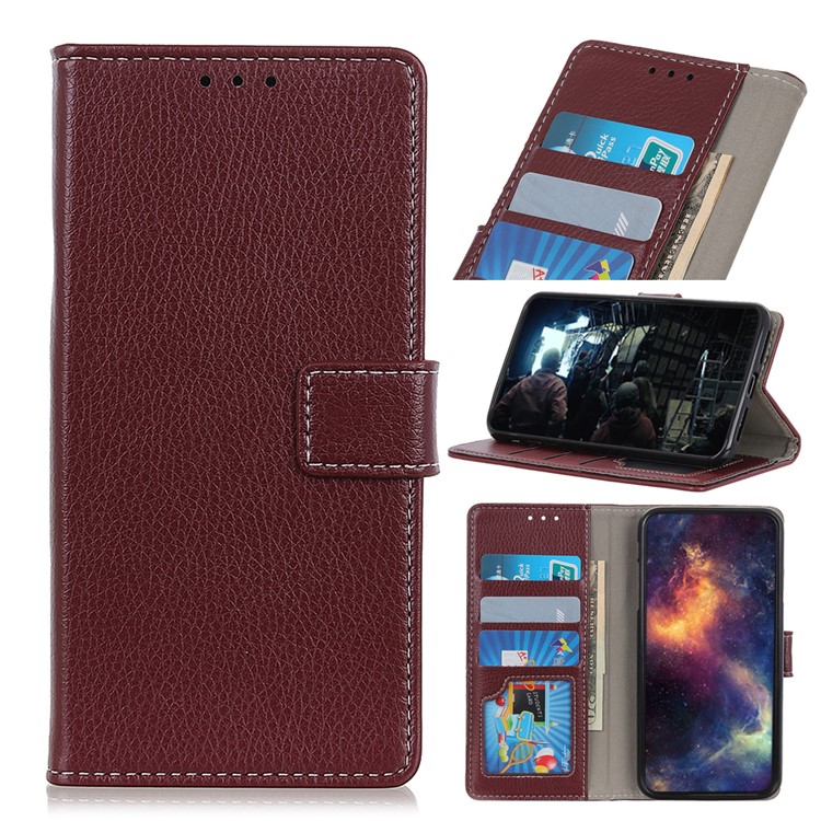 Litchi Texture Wallet Stand Leather Case for LG K40/K12+/K12 Plus - Brown-1