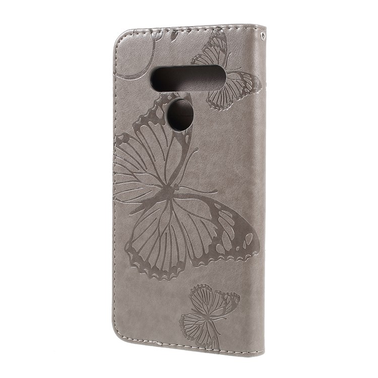 Imprint Butterfly Leather Wallet Case for LG V50 ThinQ 5G - Grey-2