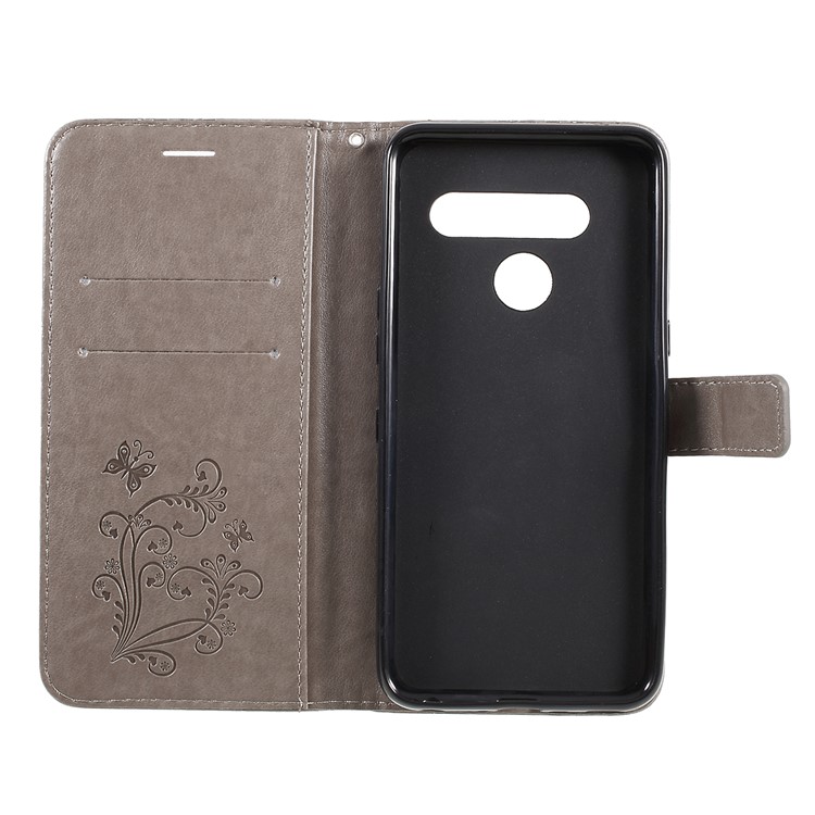 Imprint Butterfly Leather Wallet Case for LG V50 ThinQ 5G - Grey-8