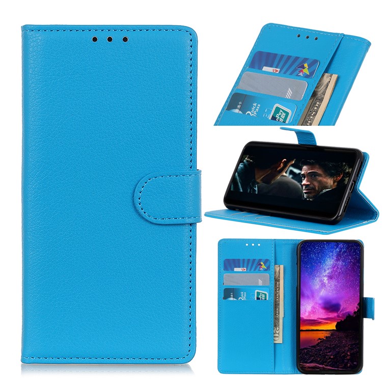 Litchi Skin Leather Wallet Case for LG K40 / K12 Plus - Blue-1
