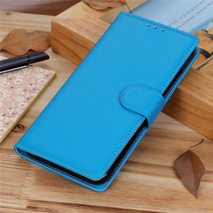 Litchi Skin Leather Wallet Case for LG K40 / K12 Plus - Blue-12