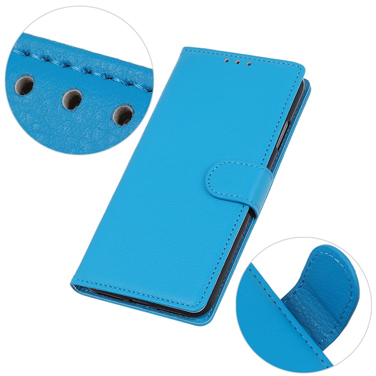 Litchi Skin Leather Wallet Case for LG K40 / K12 Plus - Blue-3