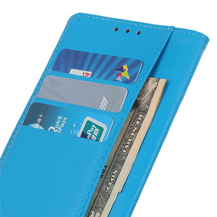 Litchi Skin Leather Wallet Case for LG K40 / K12 Plus - Blue-9